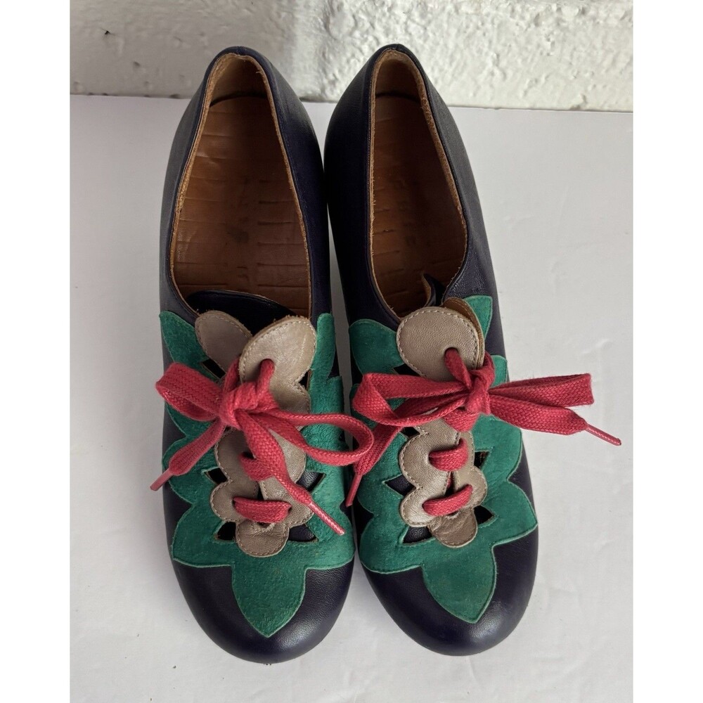 Chie Mahara Women's Shoes EU 37 US 7 Suede Leather Lace Up Heels Purple Green - Picture 2 of 12